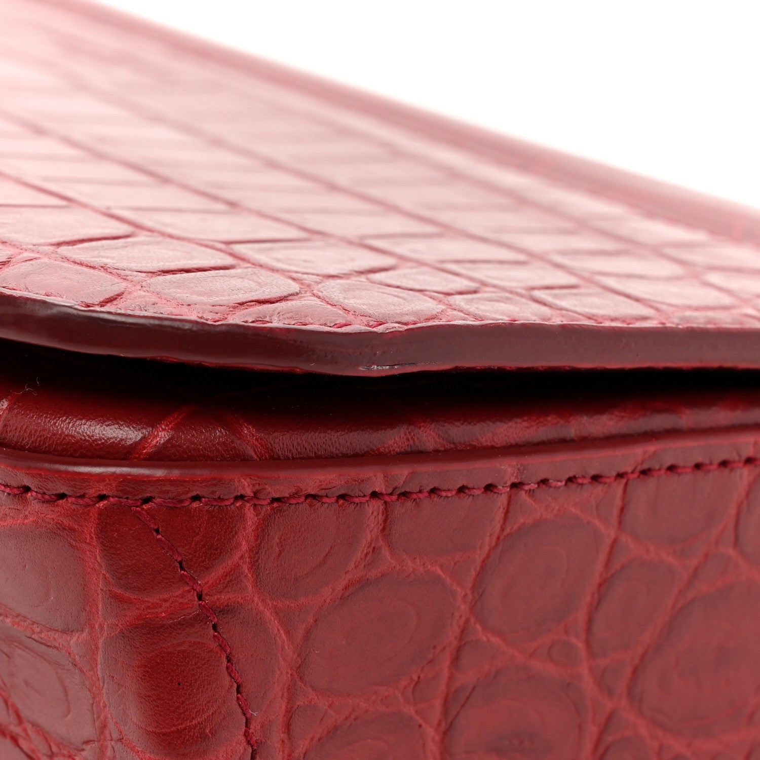 Saint Laurent Calfskin Crocodile Embossed Elise Chain Shoulder Bag Red 14 of 19