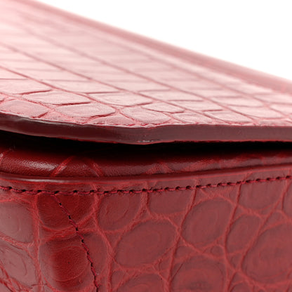 Saint Laurent Calfskin Crocodile Embossed Elise Chain Shoulder Bag Red 14 of 19