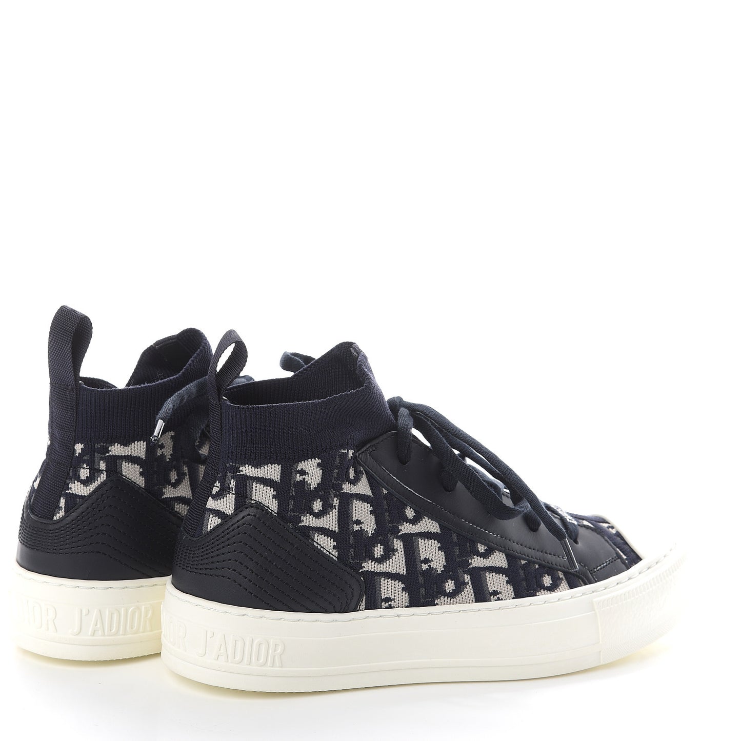 Technical Knit Calfskin Oblique Womens Walk'n Dior Mid Top Sneakers 35.5 Deep Blue