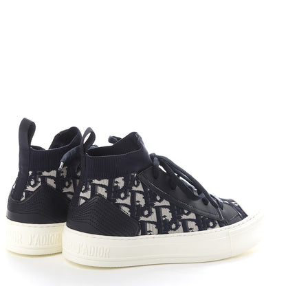 Christian Dior Technical Knit Calfskin Oblique Womens Walk'n Dior Mid Top Sneakers 35.5 Deep Blue 4 of 7