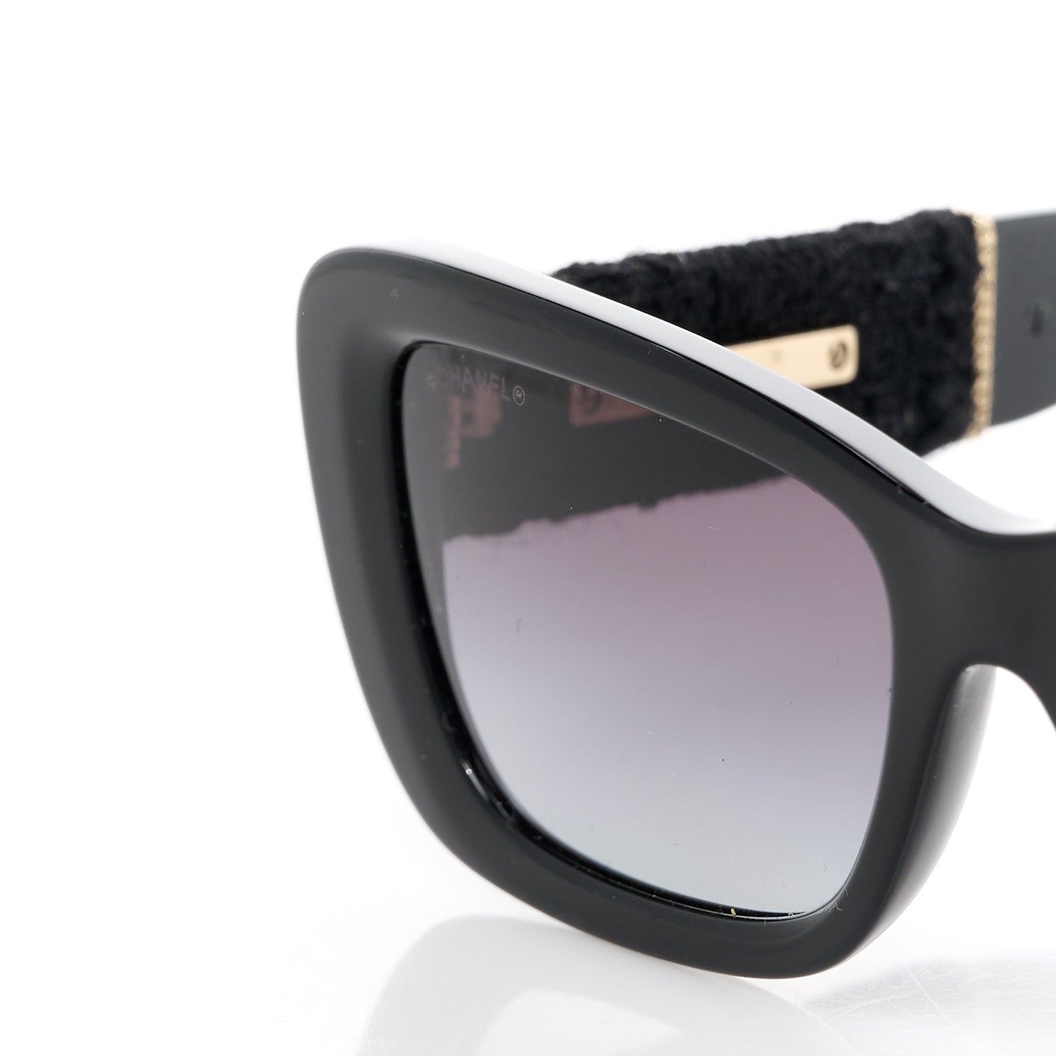 Chanel Acetate Tweed Wool CC Rectangle Sunglasses 5514 Black 9 of 10