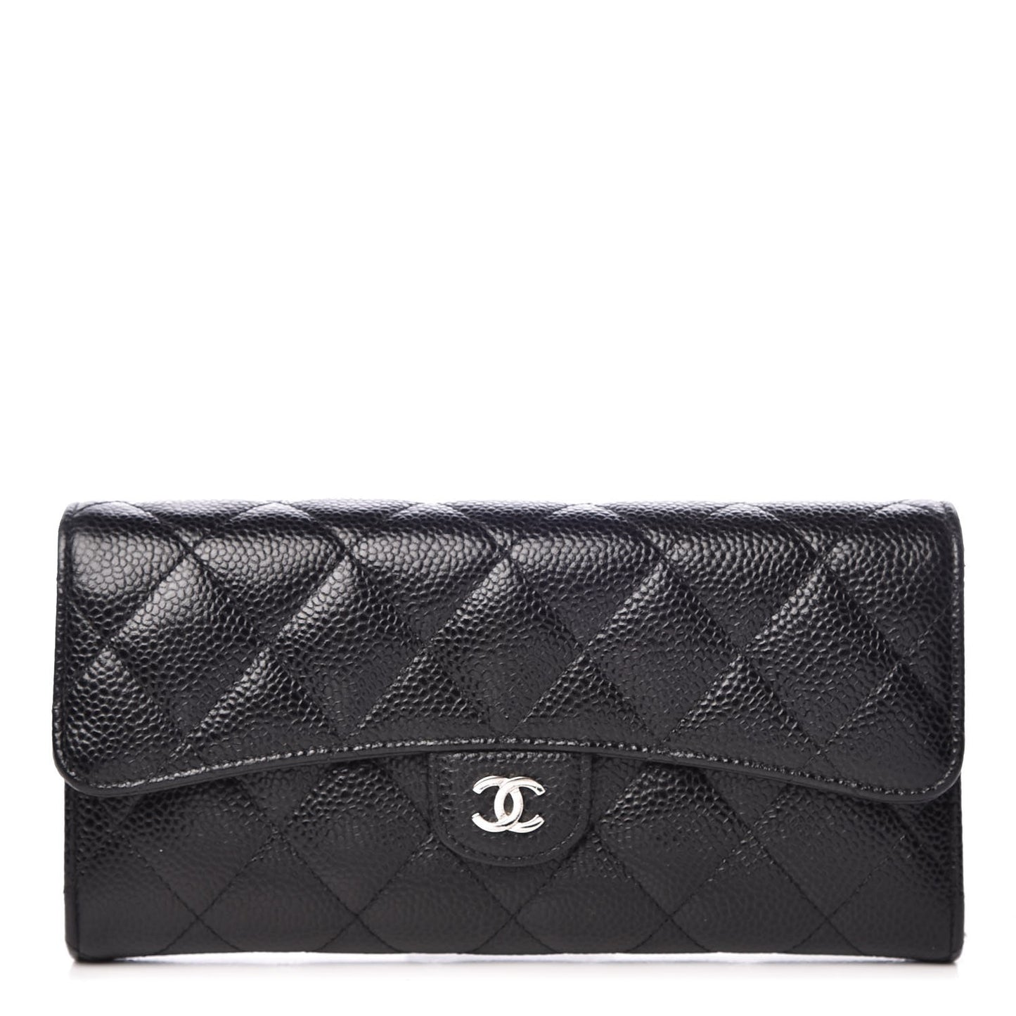 Caviar Quilted Large Gusset Flap Wallet Black