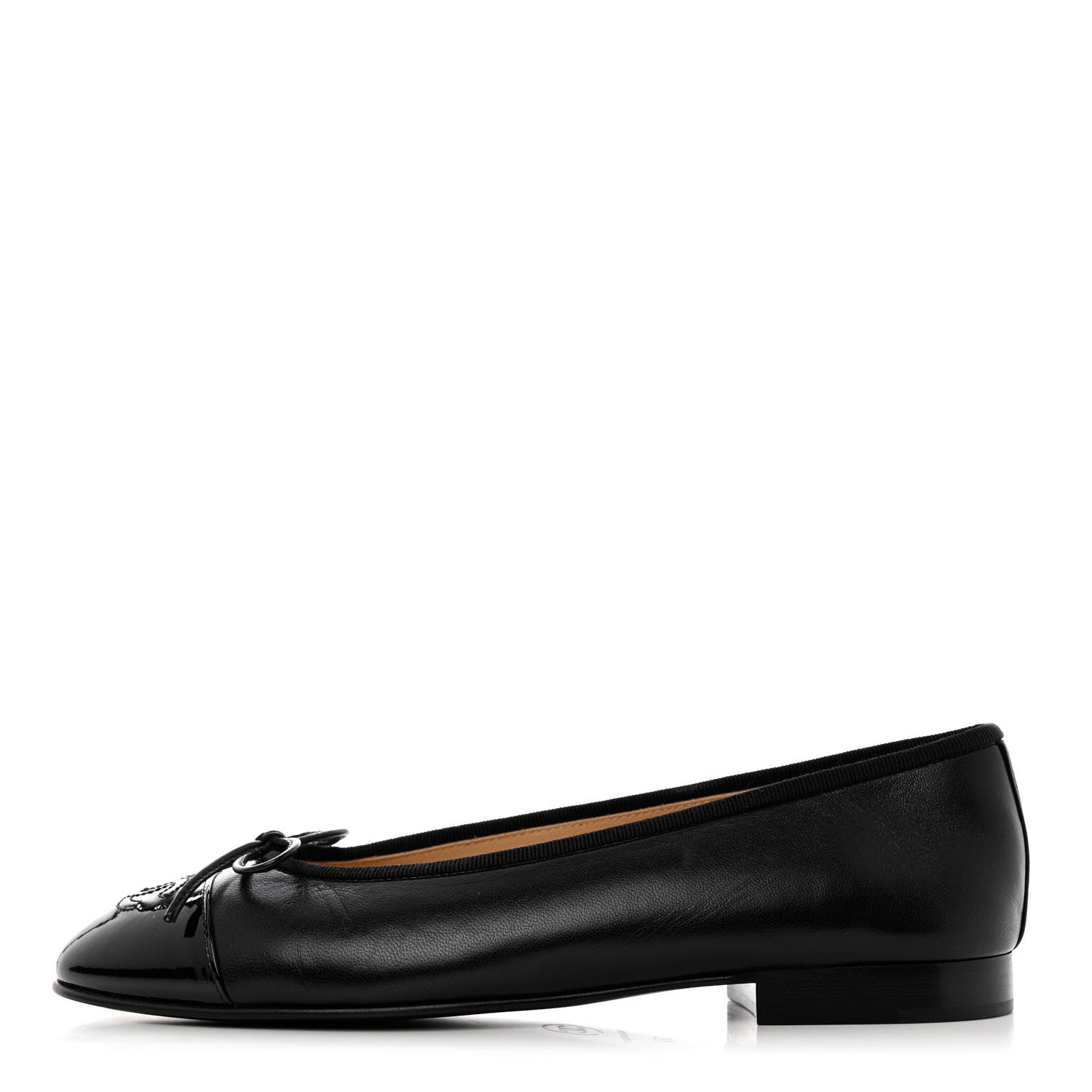 Chanel Lambskin Patent Cap Toe CC Ballerina Flats 37 Black 1 of 12