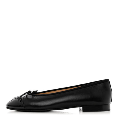 Chanel Lambskin Patent Cap Toe CC Ballerina Flats 37 Black 1 of 12