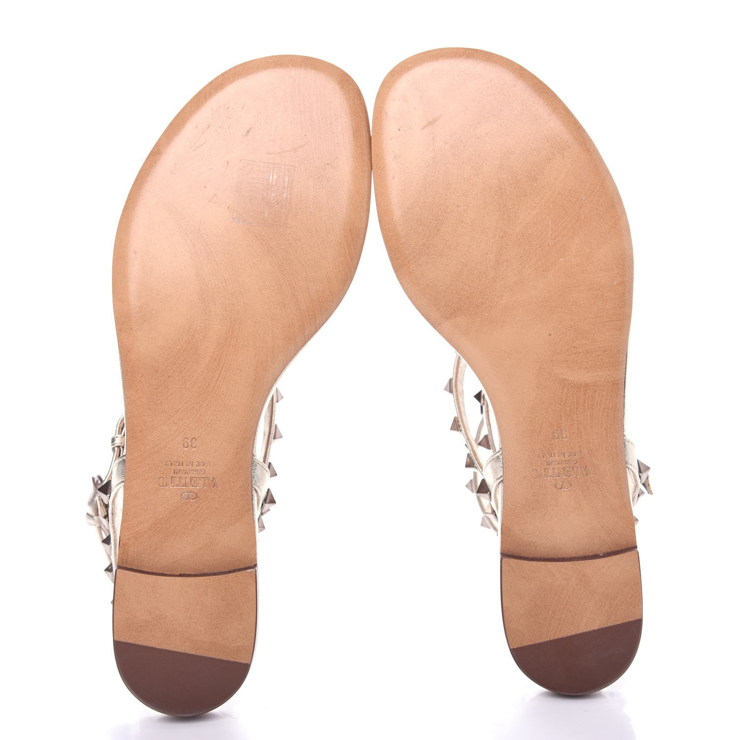 Valentino Garavani Metallic Nappa Rockstud Ankle Wrap Flat Thong Sandals 39 Platino 6 of 11