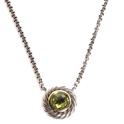 David Yurman Sterling Silver 18K Yellow Gold Peridot Cookie Pendant Necklace 1 of 4
