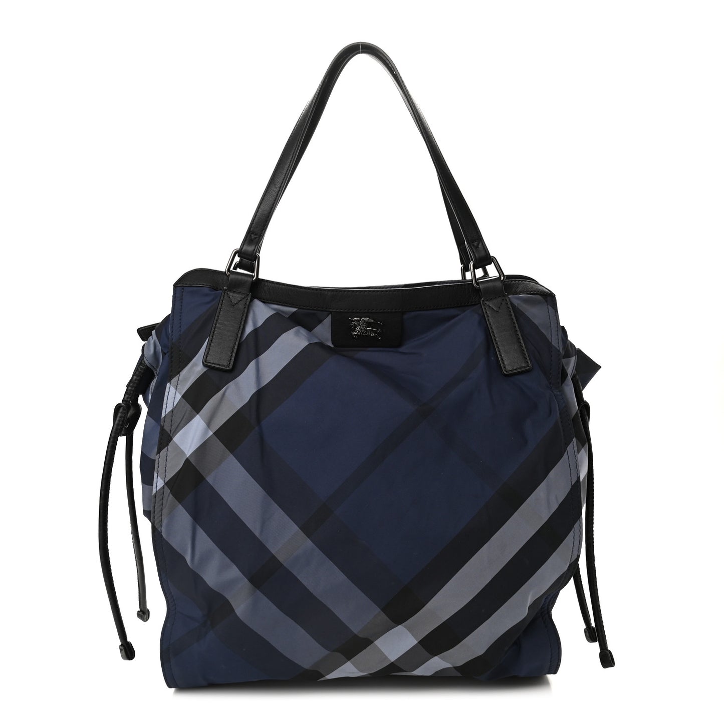 Nylon Check Small Buckleigh Packable Tote Navy Blue