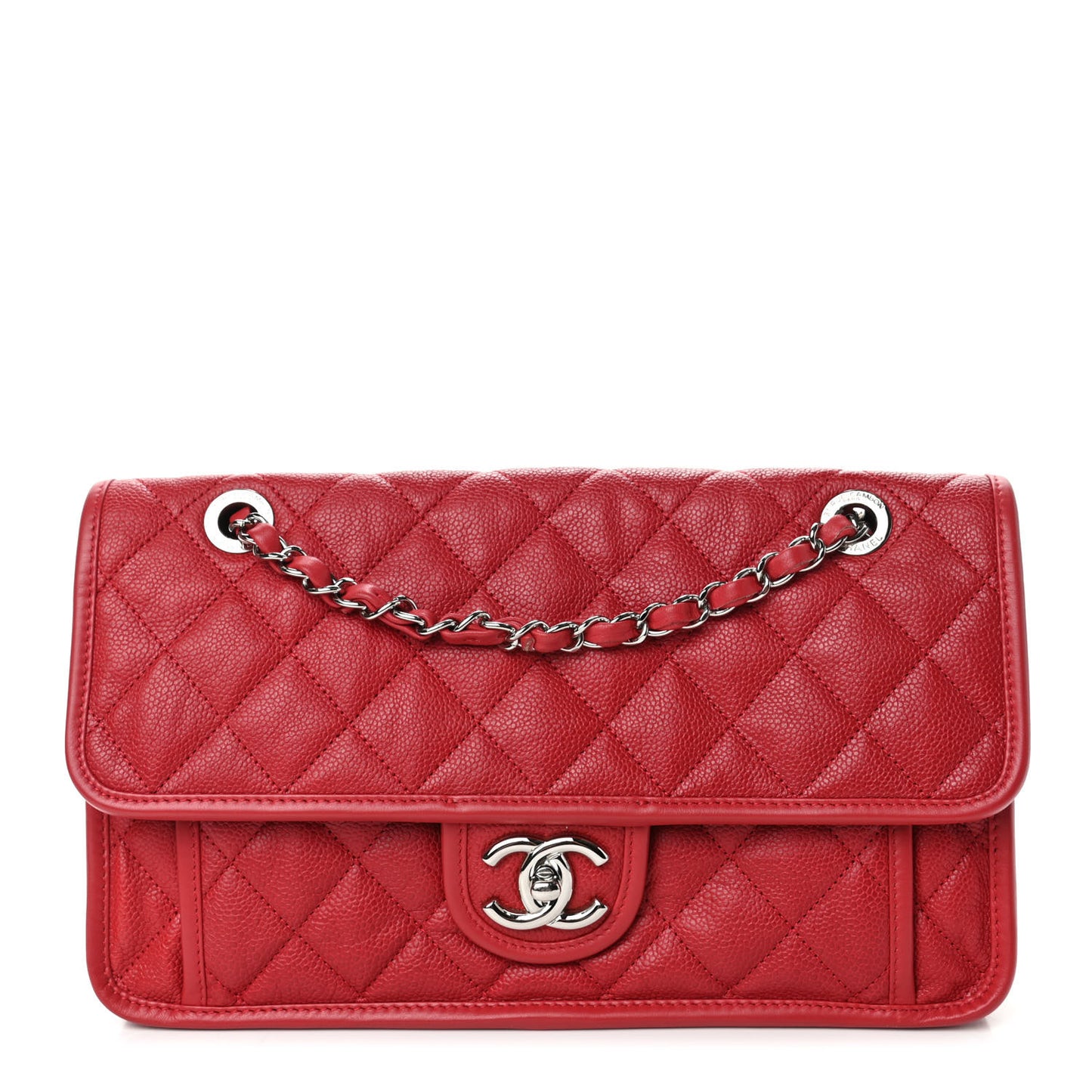 Caviar Quilted Medium French Riviera Flap Red