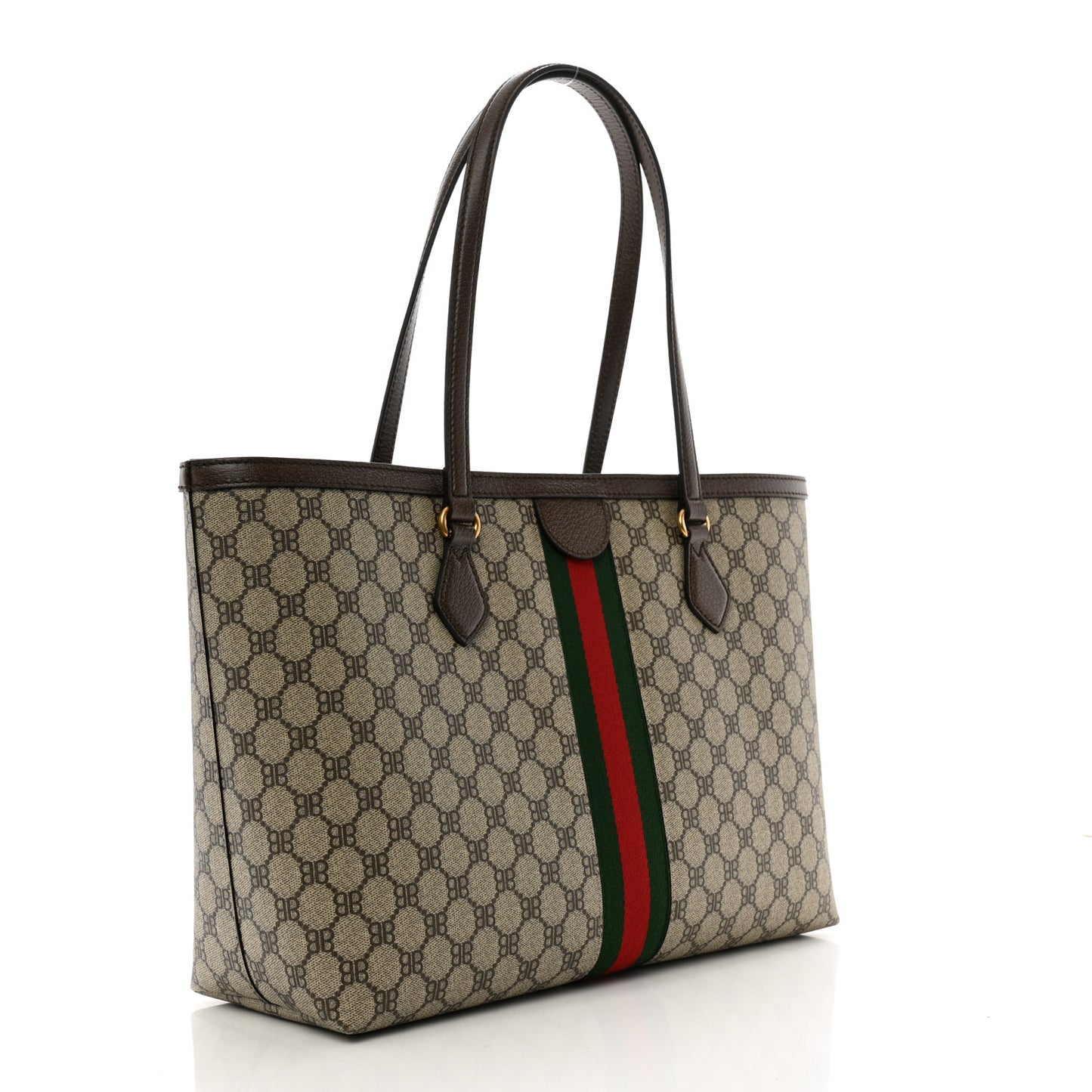 X BALENCIAGA BB Supreme Monogram Web Medium Ophidia Shopping Tote Beige New Acero