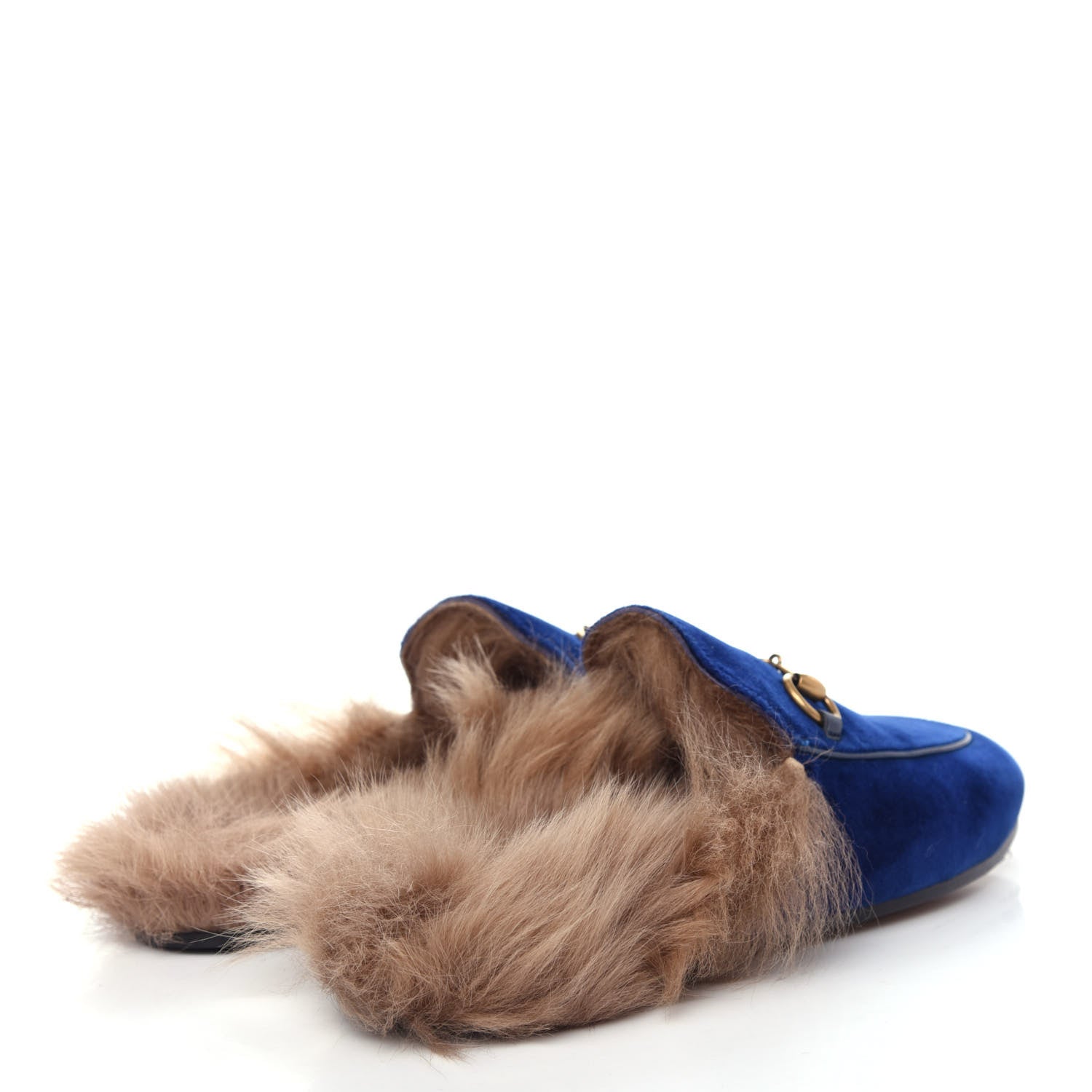 Gucci Velvet Fur Womens Princetown Slippers 36 Cobalt Blue 4 of 11