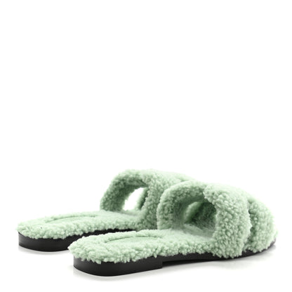 Hermes Woolskin Oran Sandals 37.5 Vert D'Eau 4 of 8