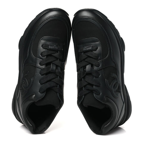 Lambskin Fabric CC Uniform Sneakers 38 Black