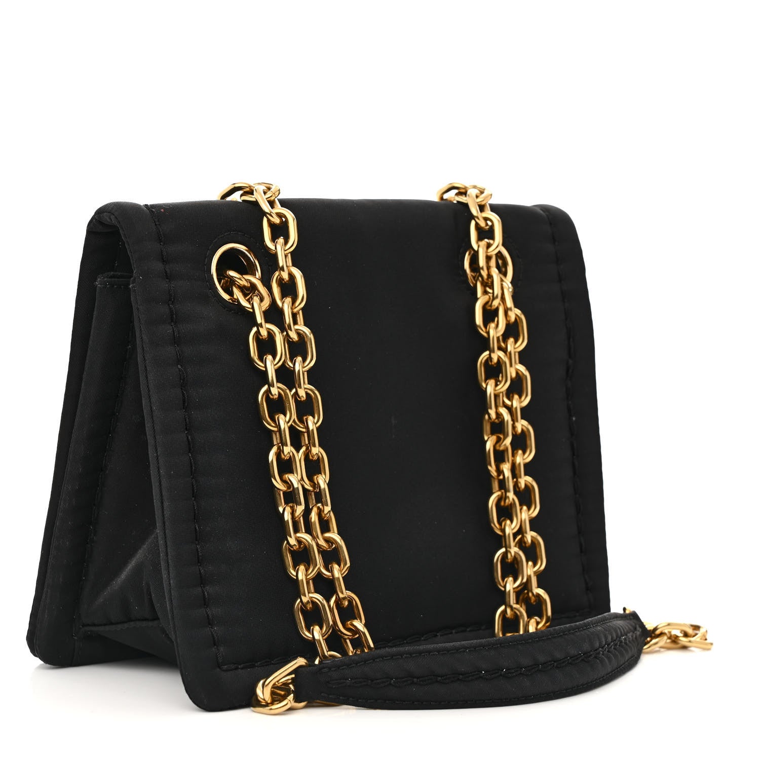 Prada Tessuto Nylon Crystal Chain Flap Shoulder Bag Black 3 of 12