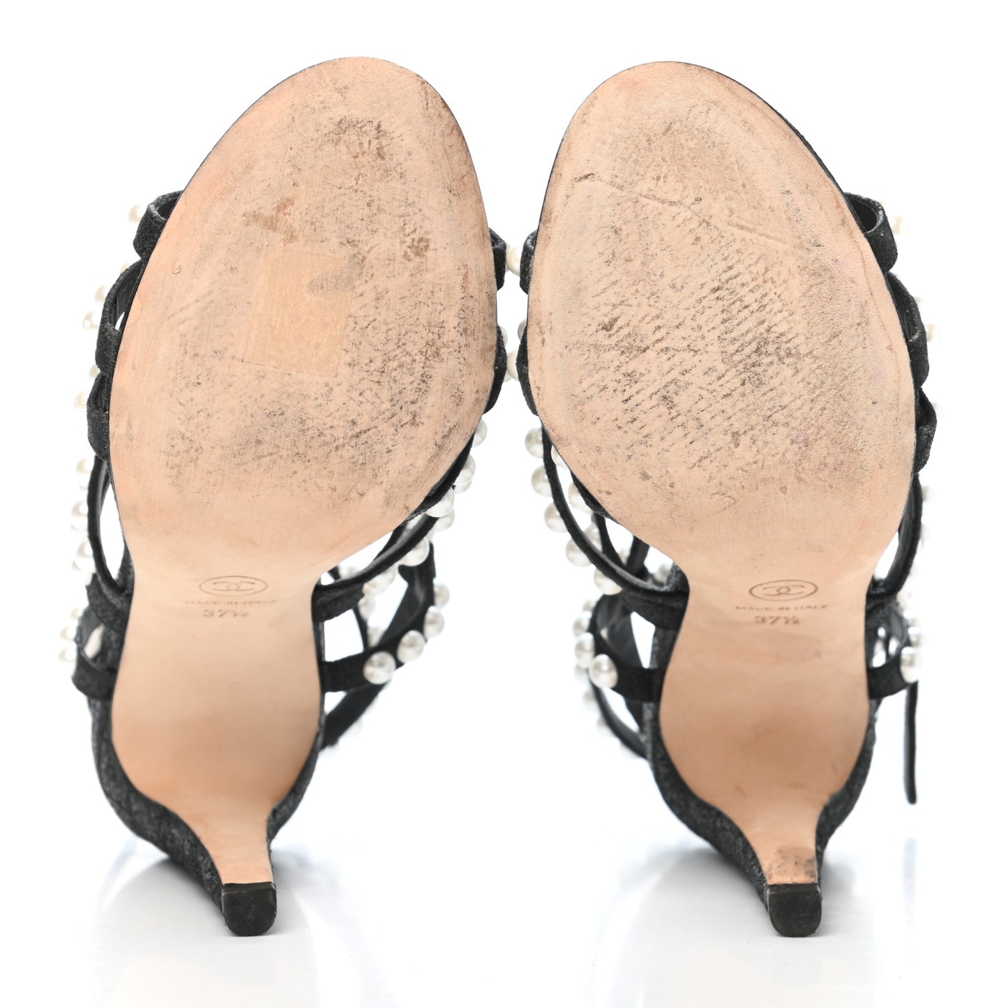 Crackled Lambskin Pearl Sandals 37.5 Black