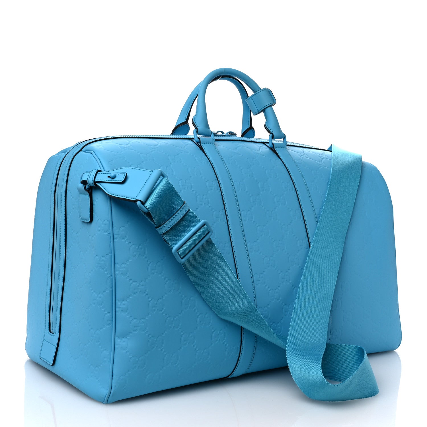 Gucci Rubber Effect GG Embossed Large Duffle Bag Bright Blue 2 of 9