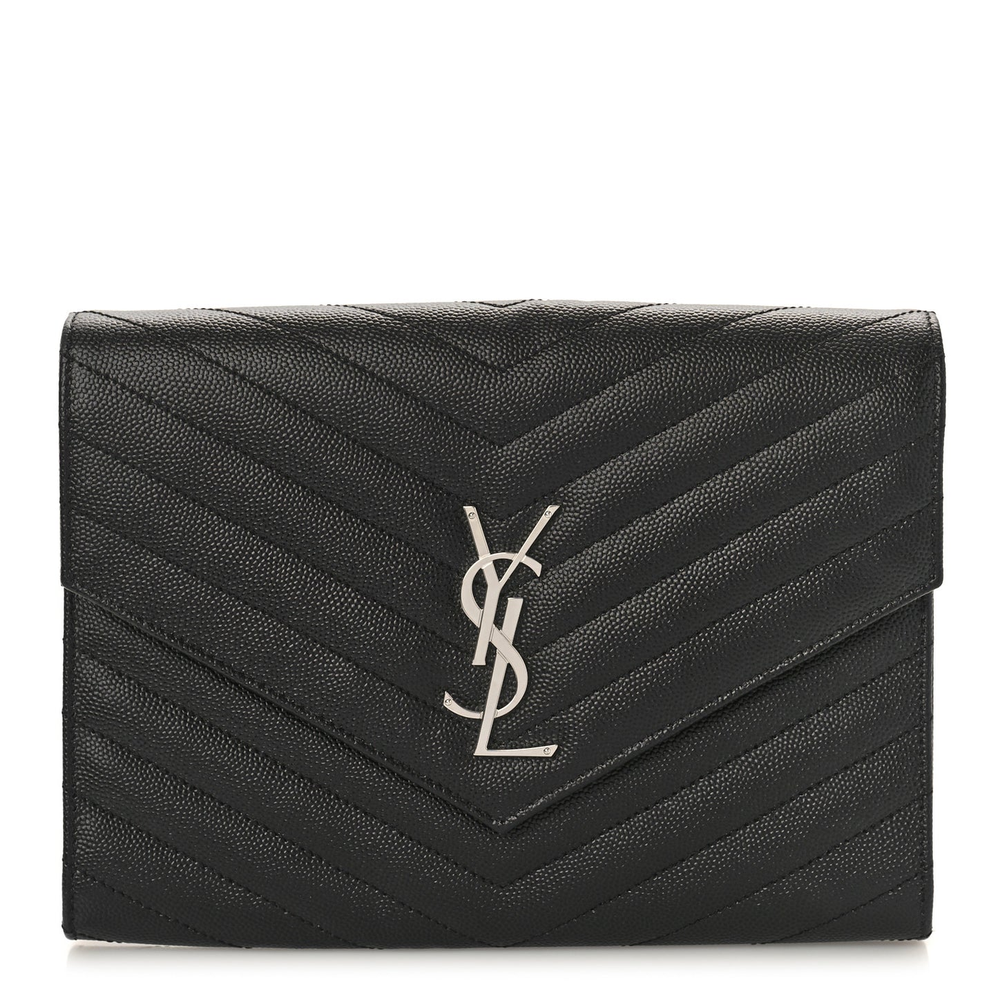 Grain De Poudre Matelasse Chevron Monogram Envelope Clutch Black