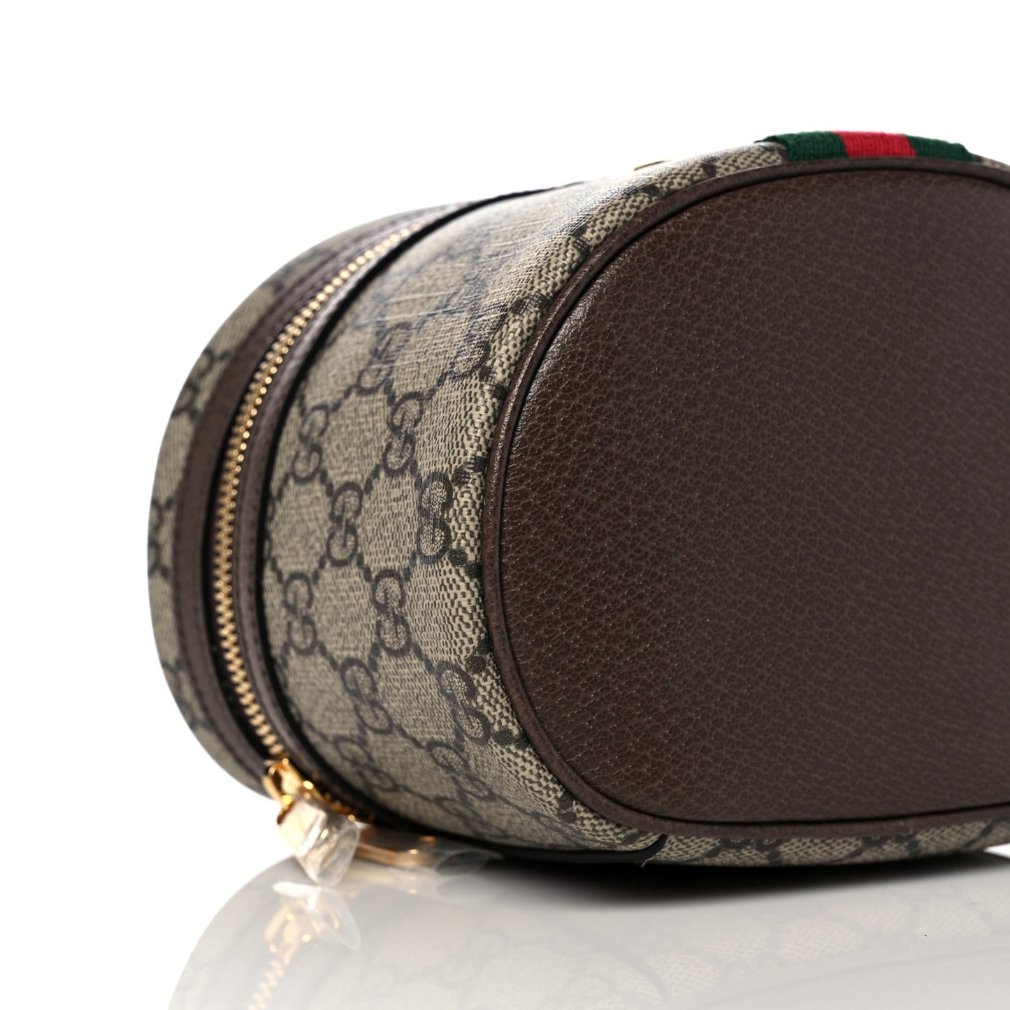 GG Supreme Monogram Textured Calfskin Web Ophidia Vanity Cosmetic Case Beige Ebony New Acero