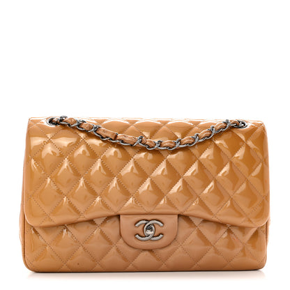 Chanel Patent Quilted Jumbo Double Flap Light Brown 1 of 11