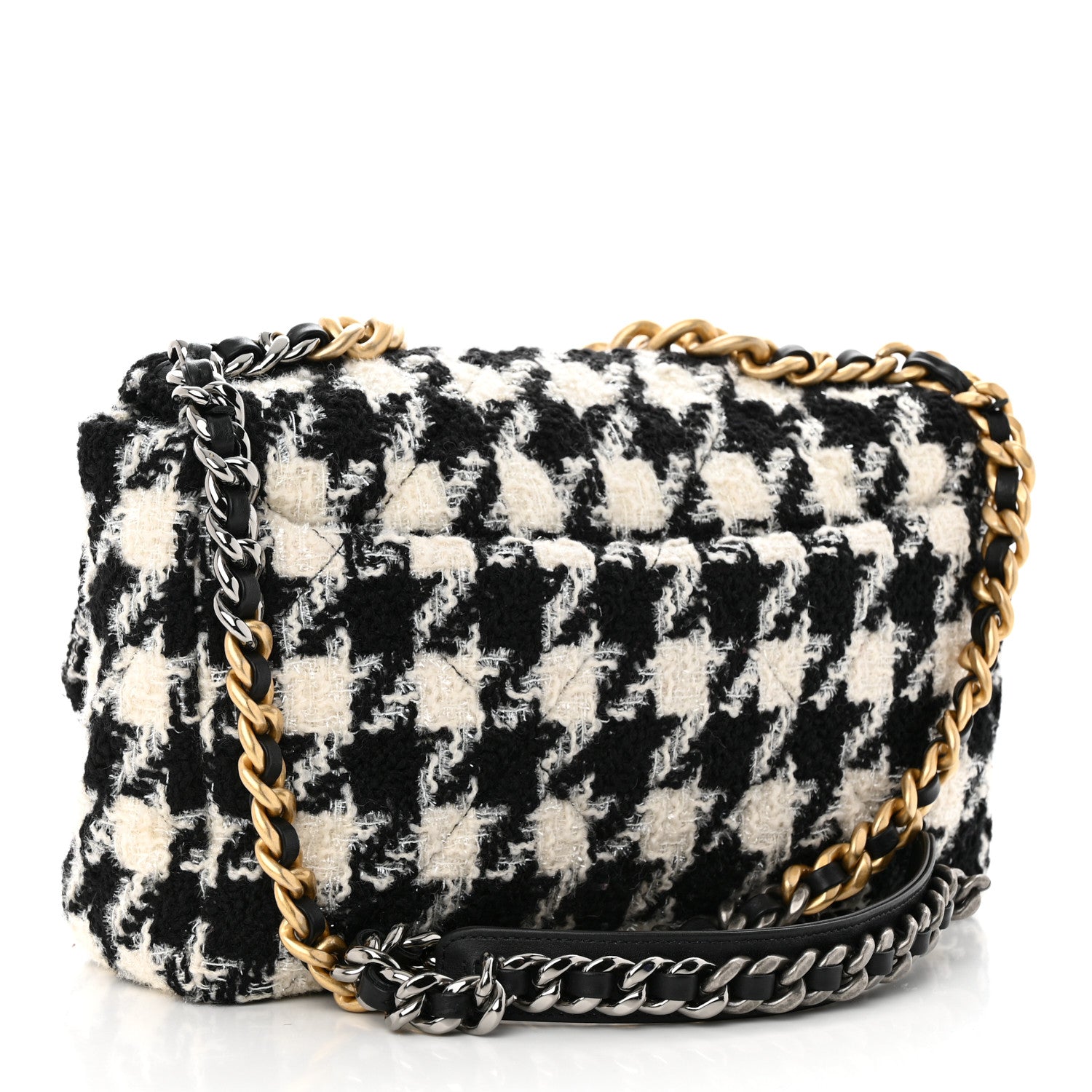 Chanel Tweed Quilted Large Chanel 19 Flap Black Ecru White 3 of 11