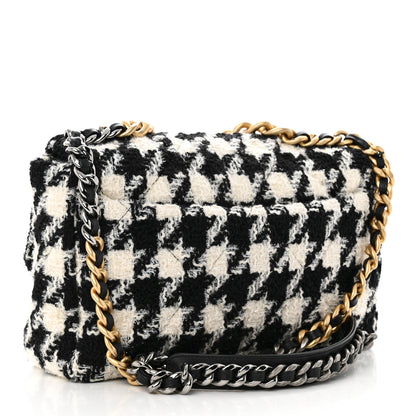 Chanel Tweed Quilted Large Chanel 19 Flap Black Ecru White 3 of 11