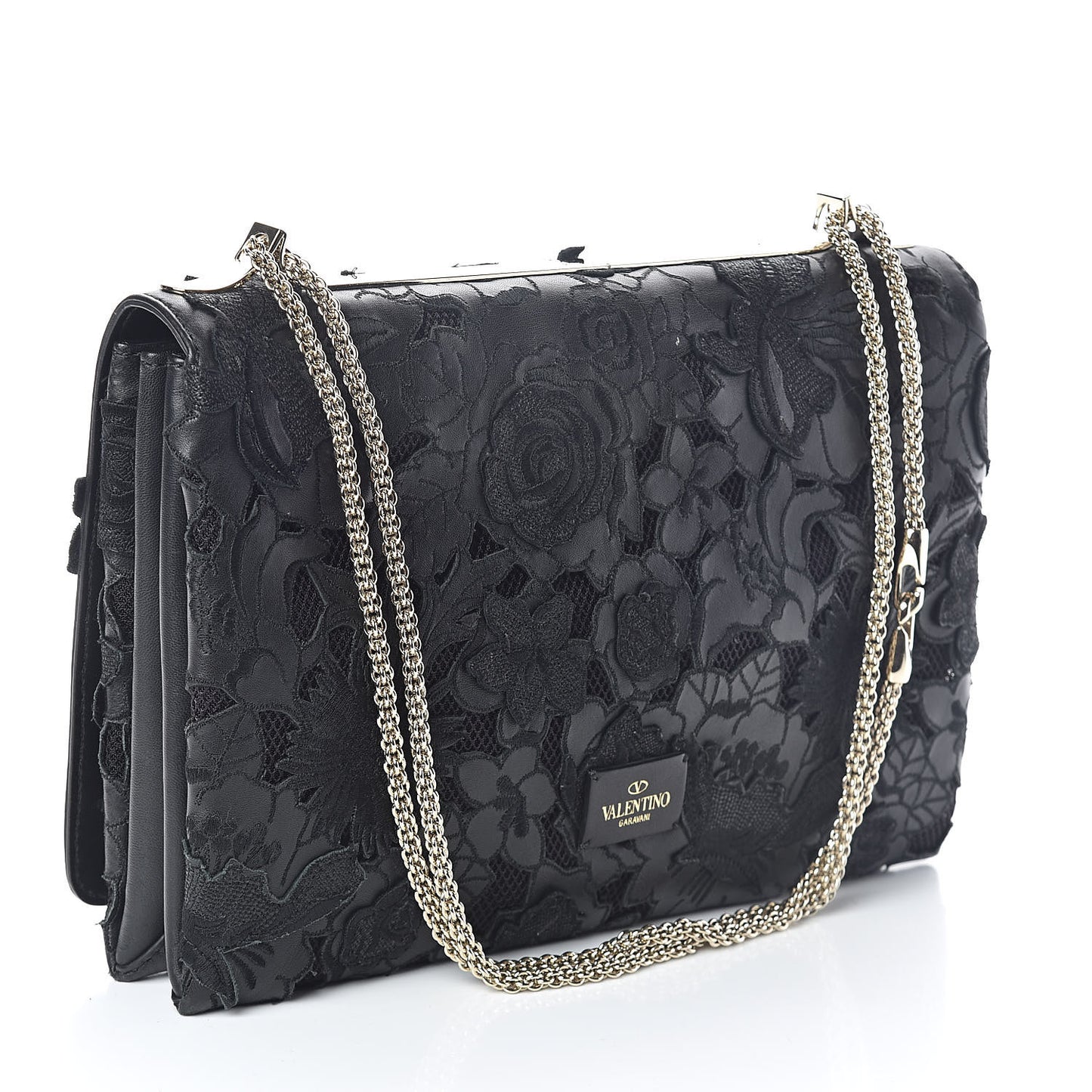 Lambskin Lace Large Girello Flap Black