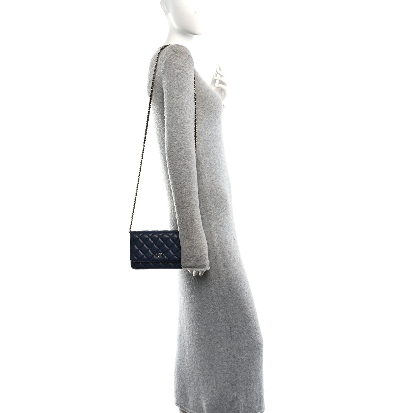 Caviar Quilted Wallet on Chain WOC Navy Blue