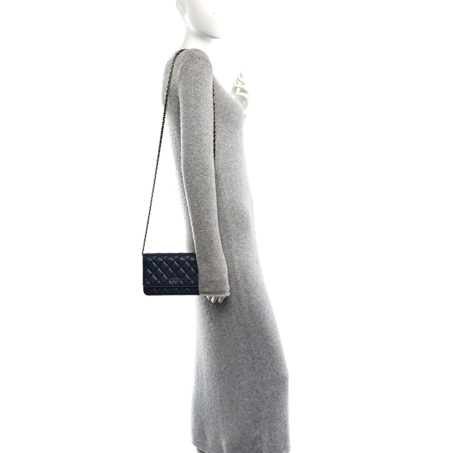 Chanel Caviar Quilted Wallet on Chain WOC Navy Blue 2 of 12