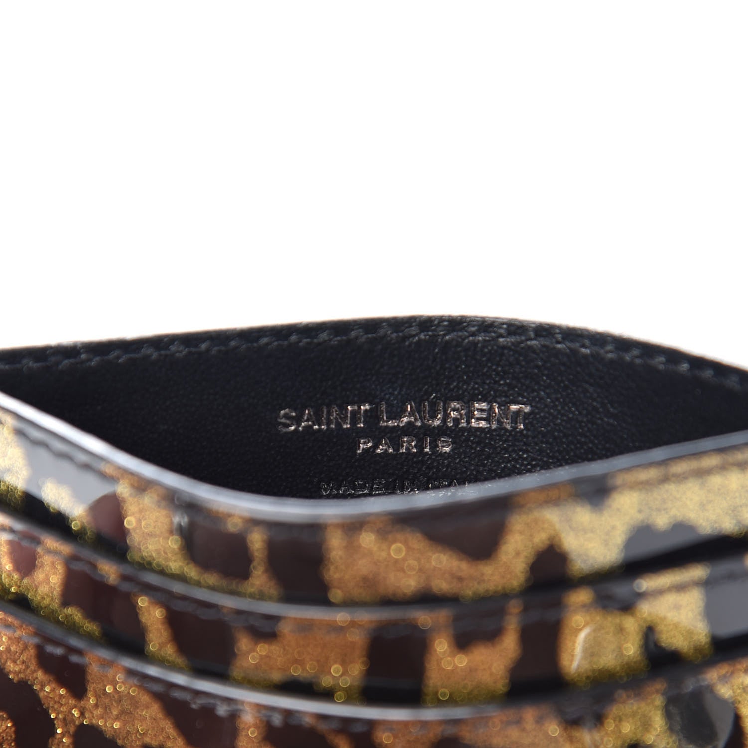 Saint Laurent Patent Glitter Leopard Monogram Credit Card Case Black Multi 6 of 7