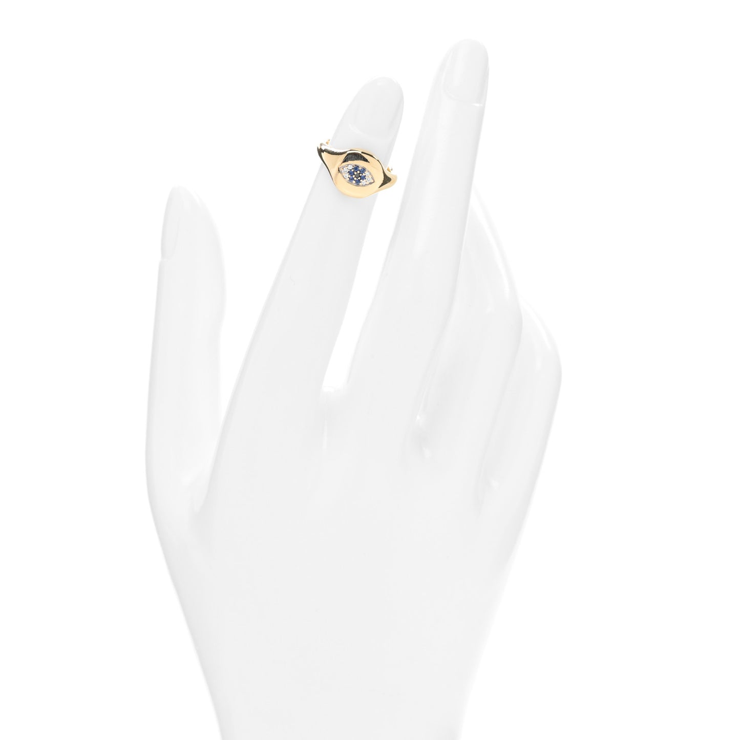 18K Yellow Gold Diamond Blue Sapphire Cable Collectibles Evil Eye Pinky Ring 41 2.25