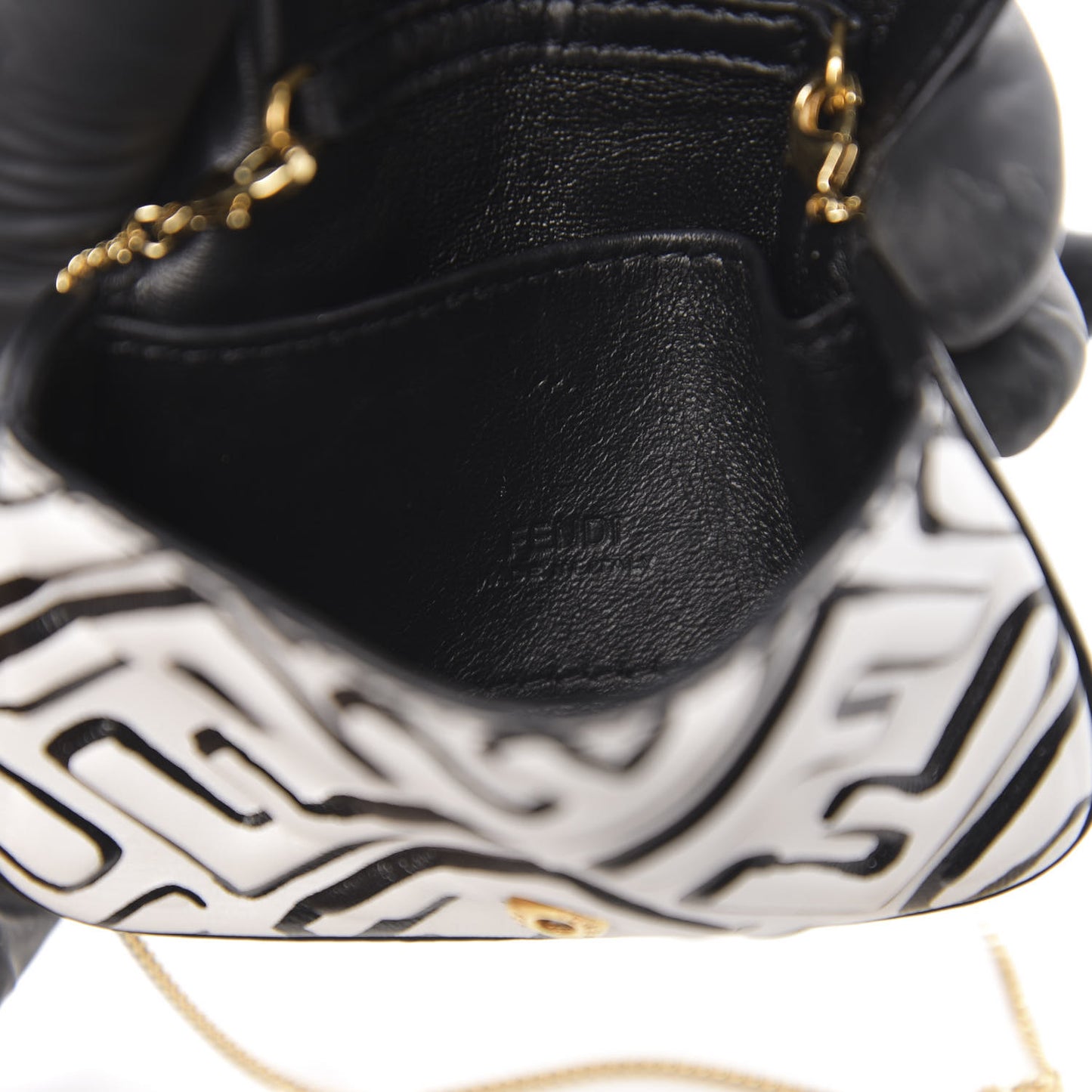 X JOSHUA VIDES Nappa Vitello King FF Embossed Nano Baguette Charm White Black