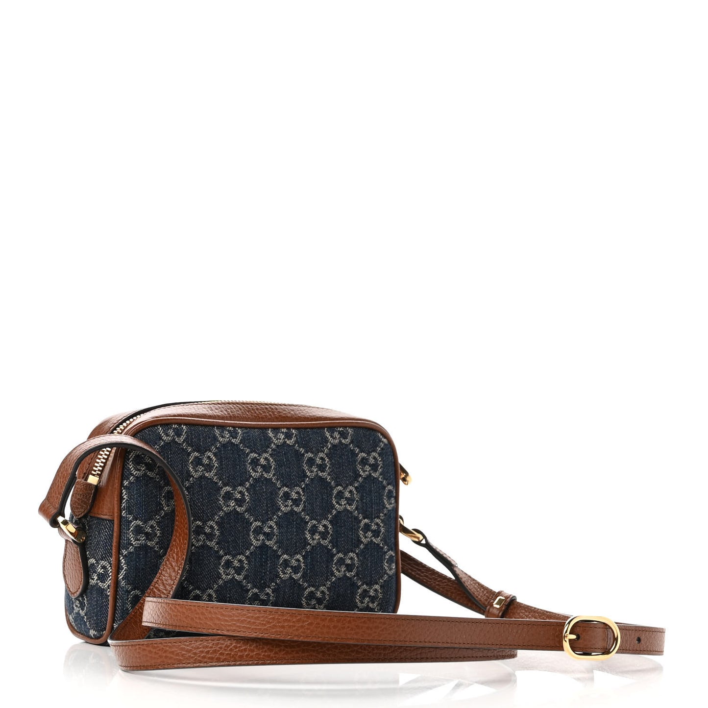 New Denim GG Monogram Dollar Calfskin Mini Ophidia Shoulder Bag Blue Tea Cuir Epilog