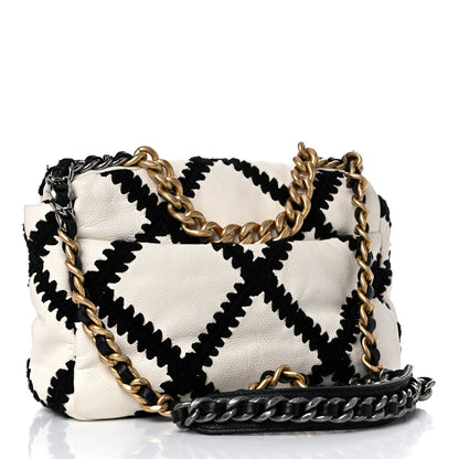 Chanel Calfskin Crochet Medium Chanel 19 Flap White Black 3 of 14