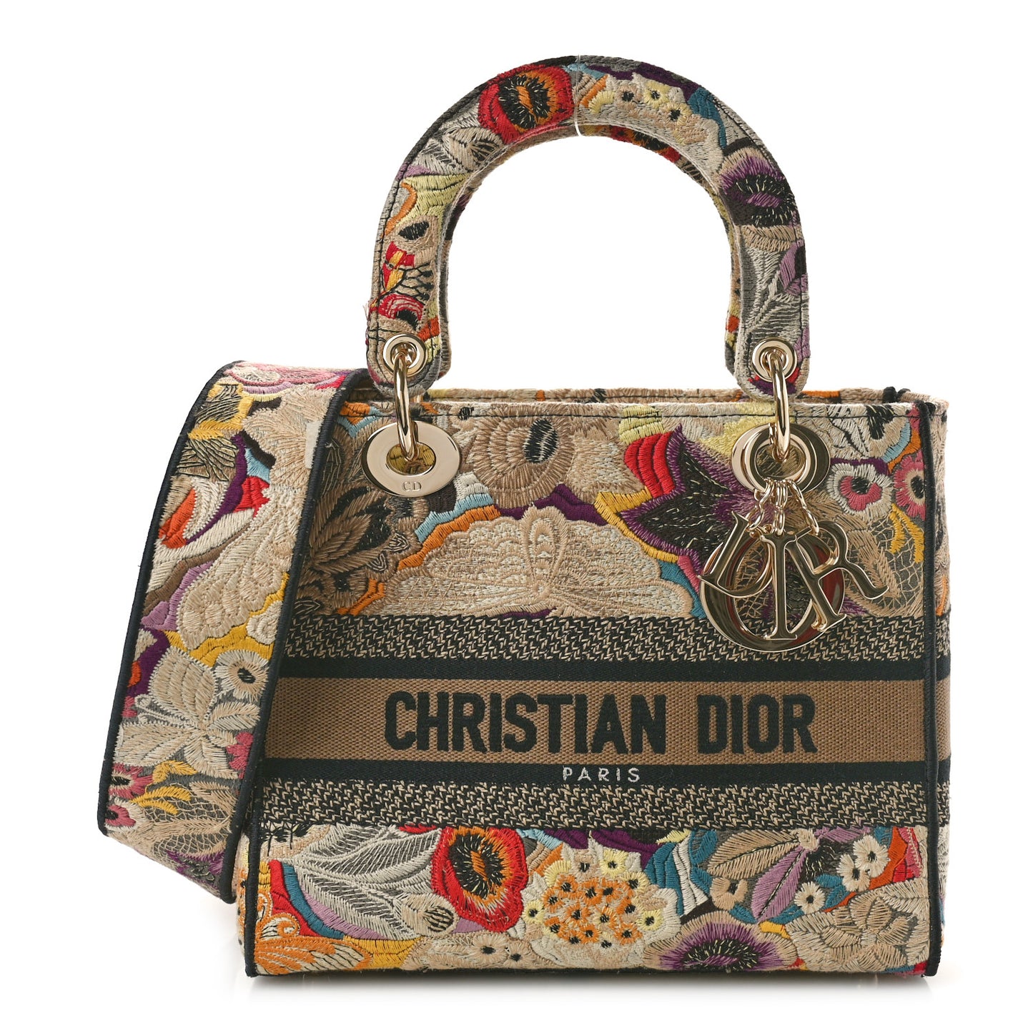Canvas Embroidered Floral Medium Lady D-Lite Beige Black Multicolor