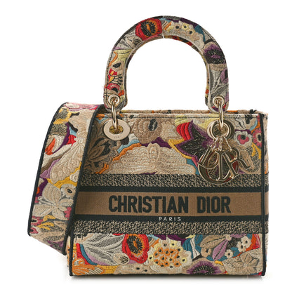 Christian Dior Canvas Embroidered Floral Medium Lady D-Lite Beige Black Multicolor 1 of 9
