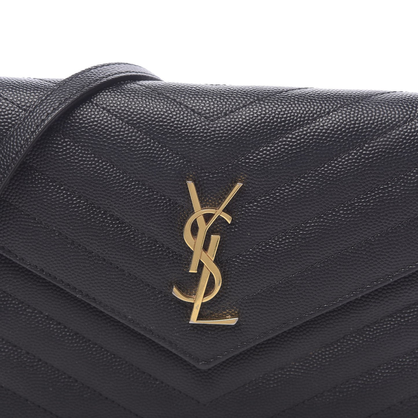 Grain De Poudre Matelasse Chevron Monogram Envelope Chain Wallet Black