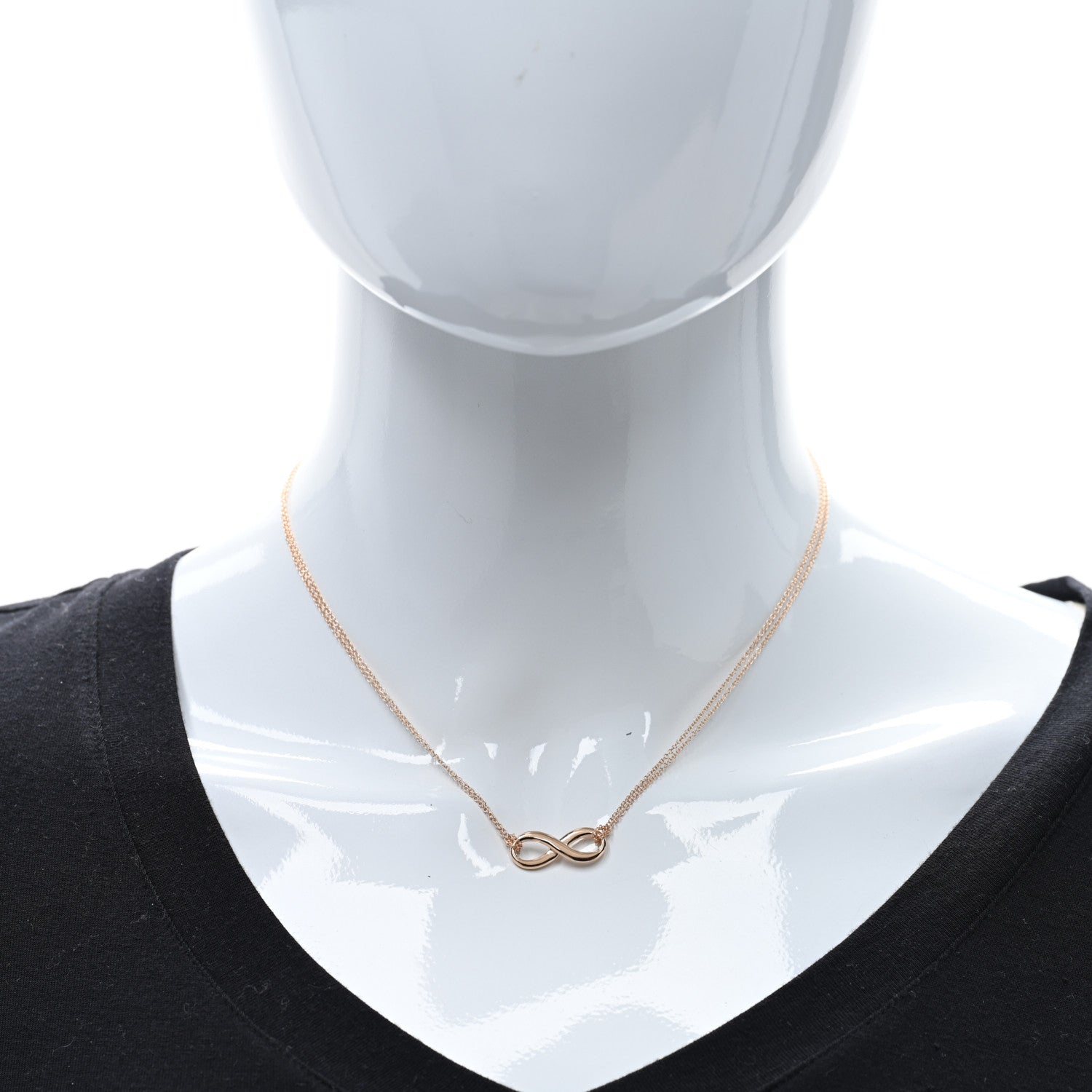 Tiffany 18K Rose Gold Infinity Double Chain Pendant Necklace 3 of 4
