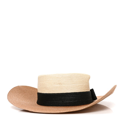 Gucci Straw Effect Fabric Wide Brim Hat With Bow L White Black 5 of 9