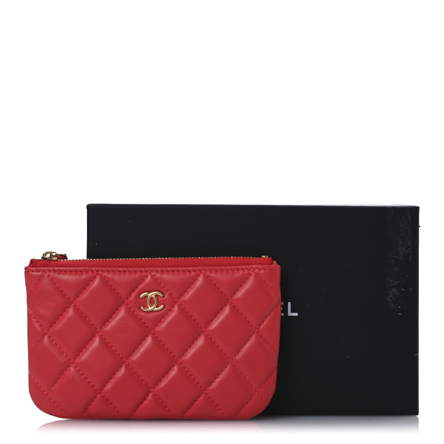 Chanel Lambskin Quilted Small Cosmetic Case Red 9 of 9