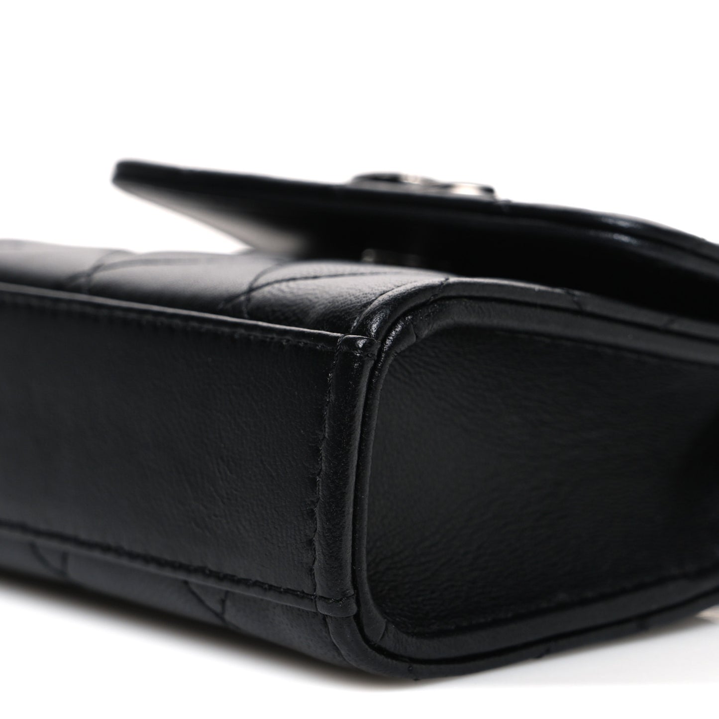 Lambskin Quilted Mini Metal Top Handle Flap Clutch With Chain  Black