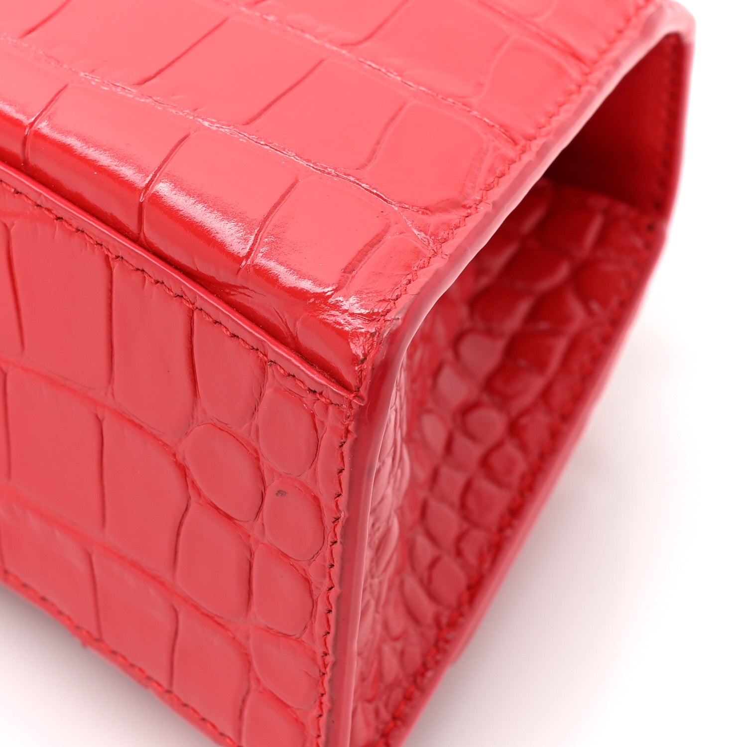 Balenciaga Shiny Calfskin Tonal B Crocodile Embossed Hourglass Top Handle Bag XS Bright Red 14 of 18