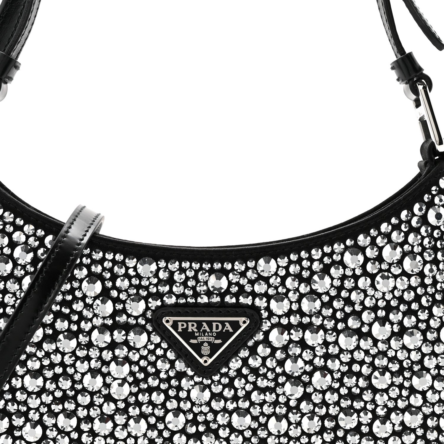 Prada Satin Crystal Cleo Adjustable Strap Shoulder Bag Metal 7 of 11
