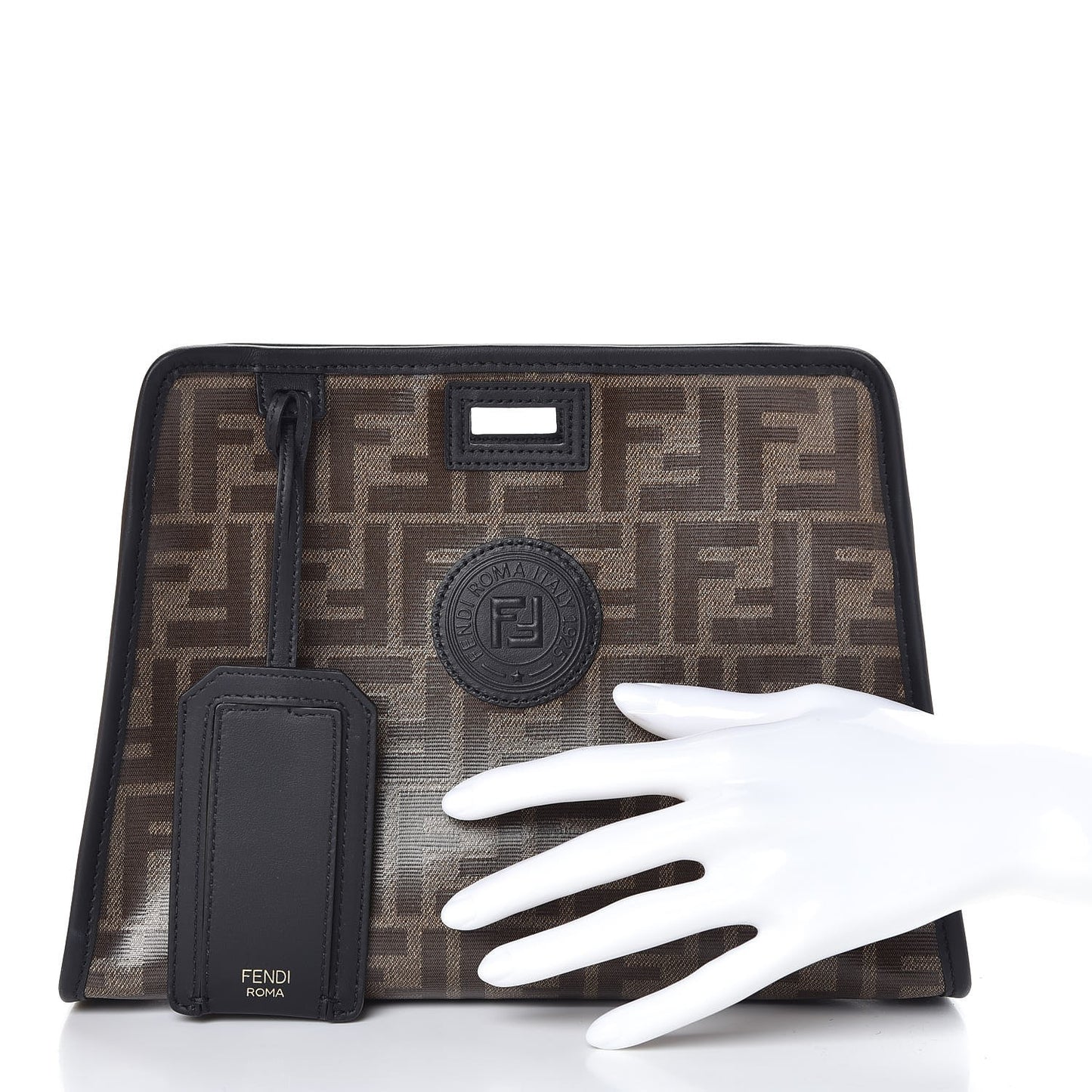 Glazed Fabric Vitello Century FF 1974 Stamp Patch Mini Peekaboo Defender Cover Mogano Panna Black