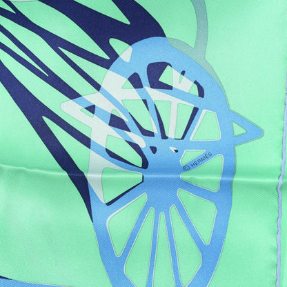 Hermes Silk Caleche Elastique Scarf 90 Vert Vif Jaune Bleu 3 of 3