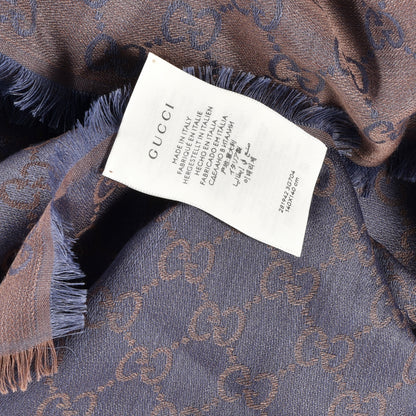 Gucci Wool Silk Monogram GGWeb Fringe Shawl Taupe Sky Blue 2 of 5