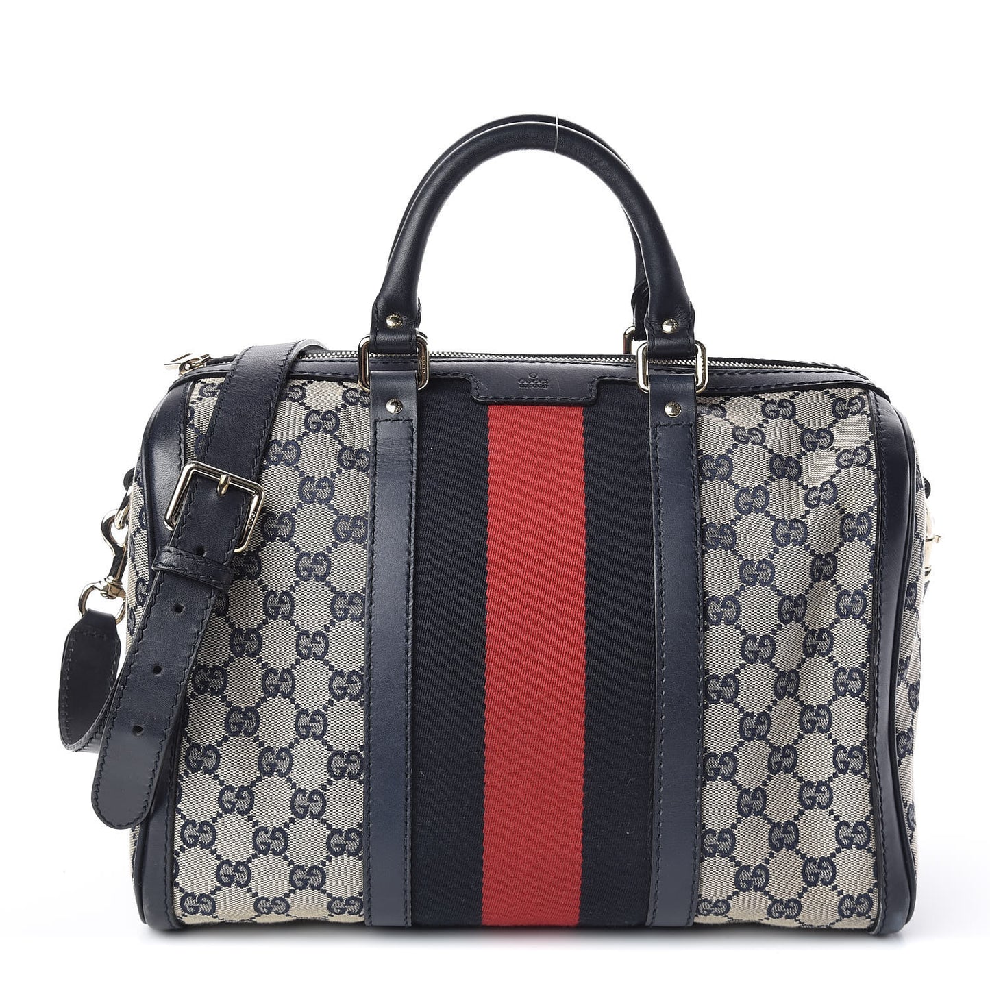 Monogram Selleria Calfskin Vintage Web Medium Boston Beige Blue