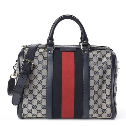 Gucci Monogram Selleria Calfskin Vintage Web Medium Boston Beige Blue 1 of 14