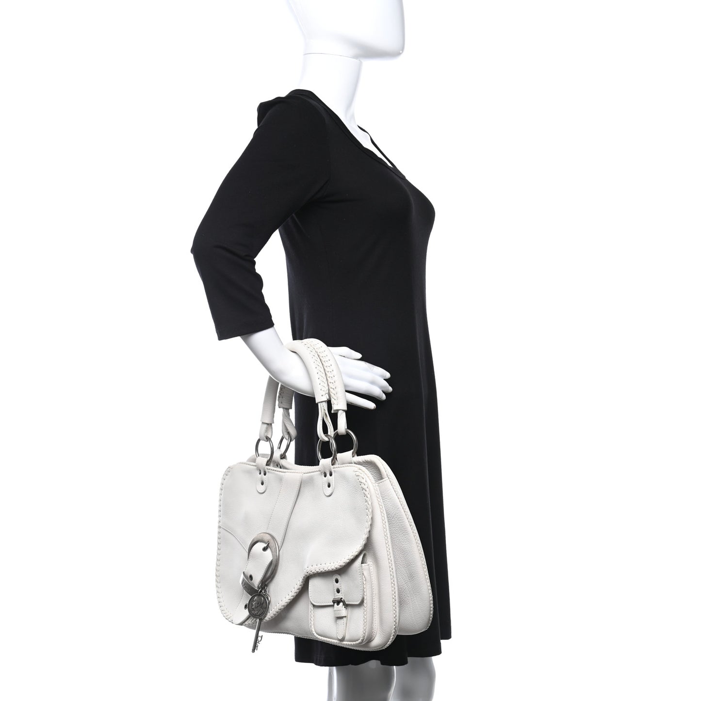 Calfskin Braided Gaucho Double Saddle Bag White