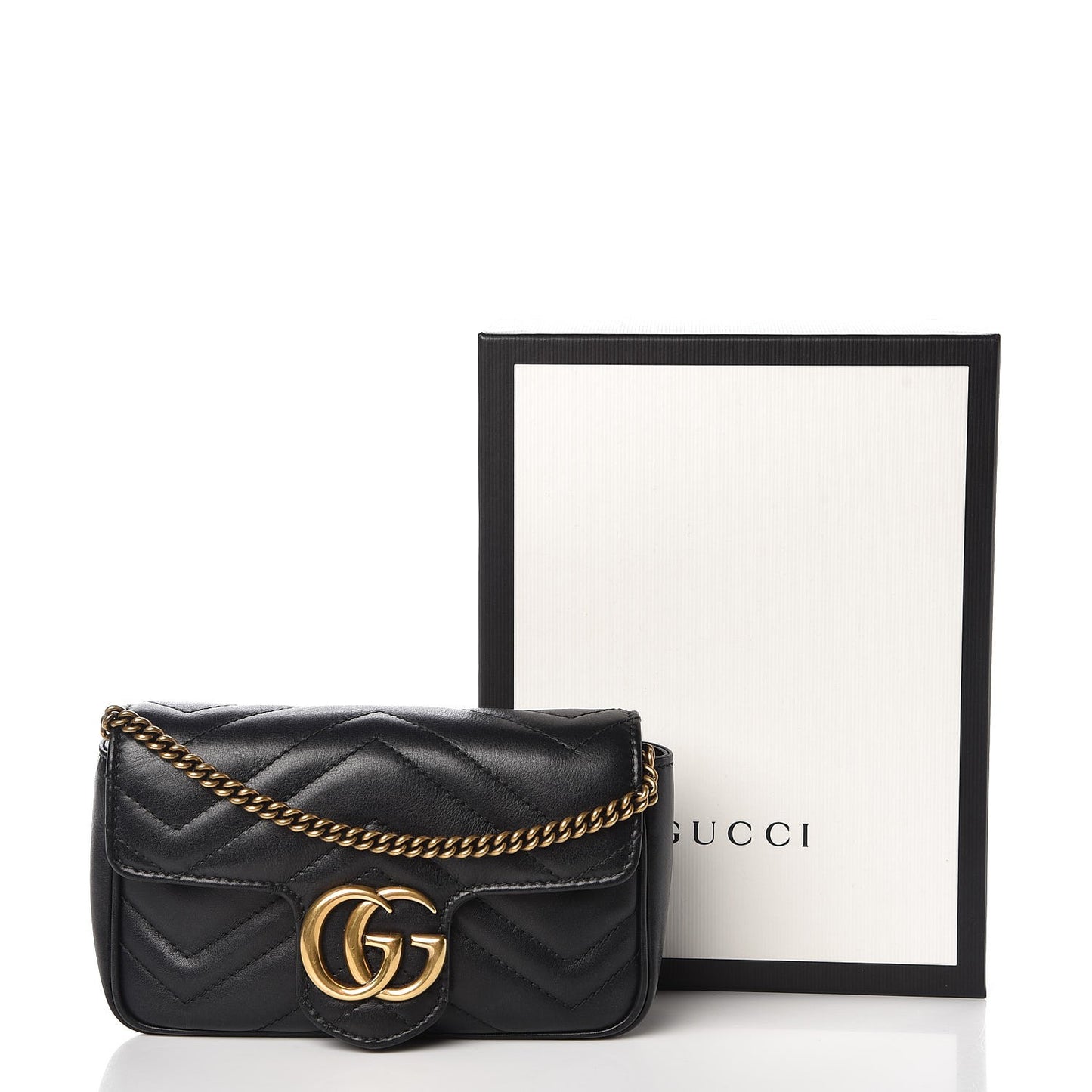 Calfskin Matelasse Super Mini GG Marmont Shoulder Bag Black