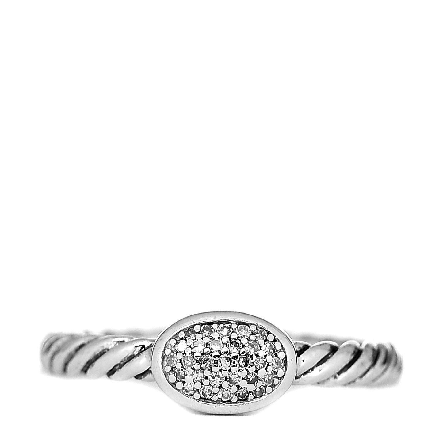 Sterling Silver Diamond Petite Pave Oval Ring 49 4.75