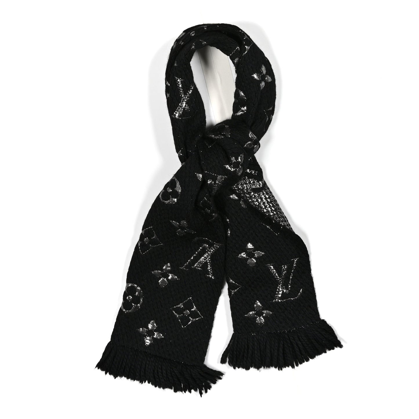 Wool Silk Logomania Shine Scarf Black